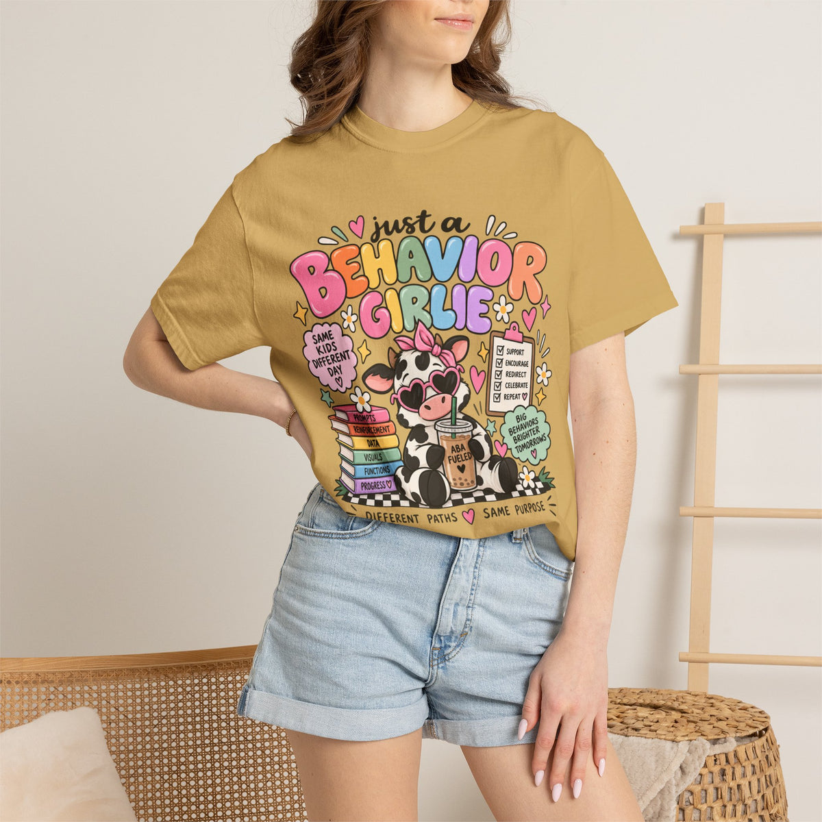 Just a Behavior Girl T-shirt | Cute Cow Therapist Illustration