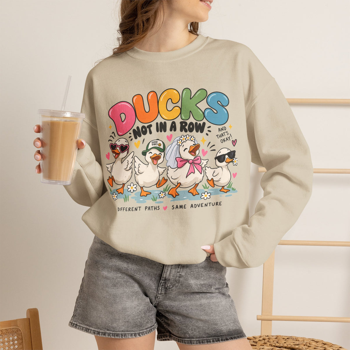 Ducks Not in a Row Crewneck Sweatshirt | Cute Cartoon Ducks