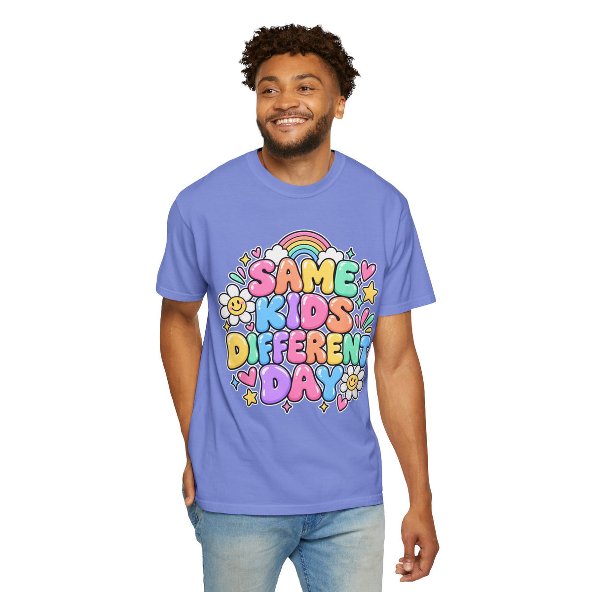 Same Kids Different Day T-shirt | Retro Rainbow Floral Typography