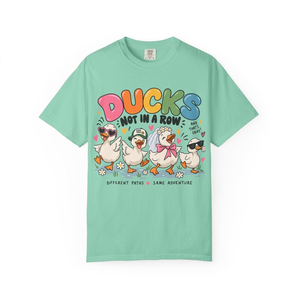 Ducks Not In A Row tee | Cute Duck Illustration T-Shirt, Different Paths Same Adventure