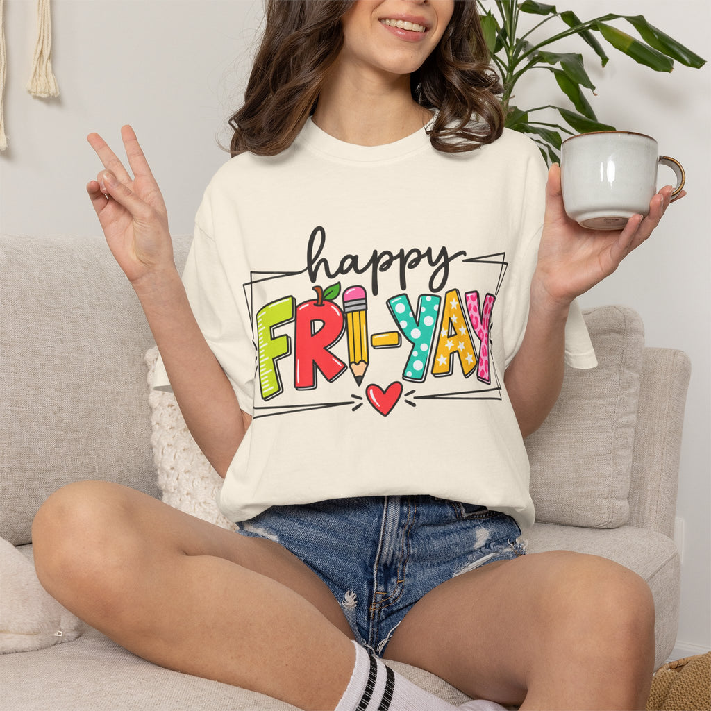 Happy Fri-yay Colorful Graphic T-shirt | Cute Friday Celebration Tee