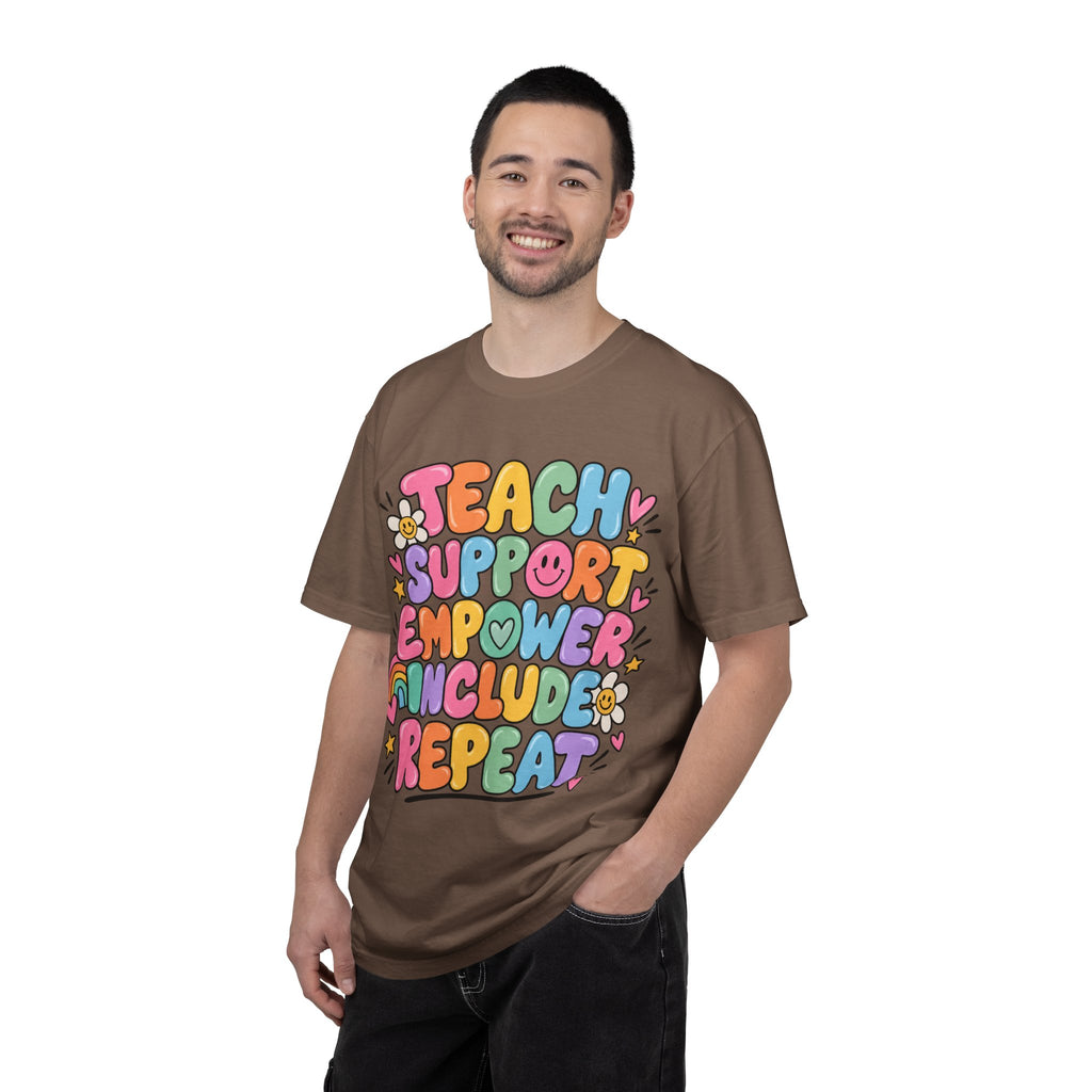 Teach Support Empower Include Repeat T-shirt | Rainbow Positivity Tee