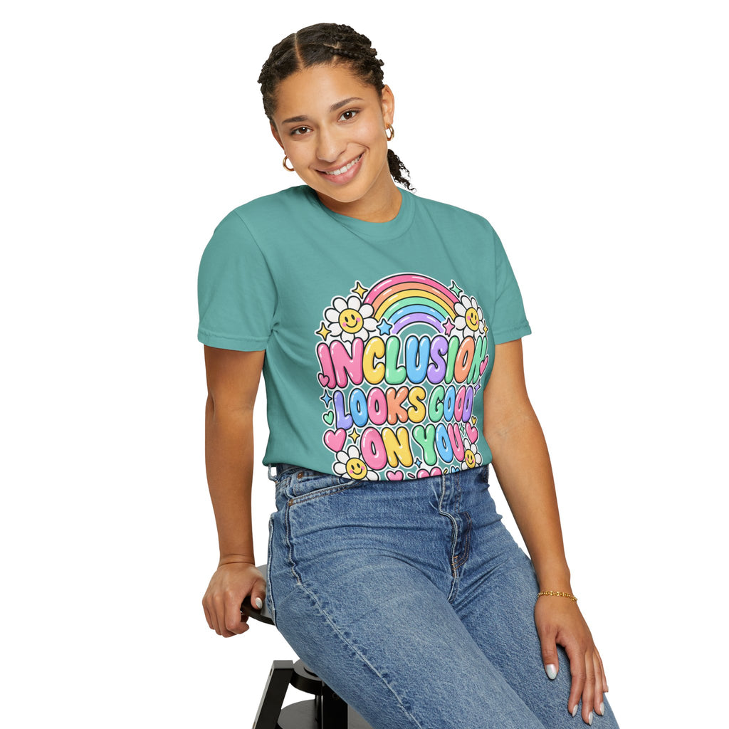 Inclusion Looks Good On You T-Shirt | Rainbow Smiles Graphic Tee