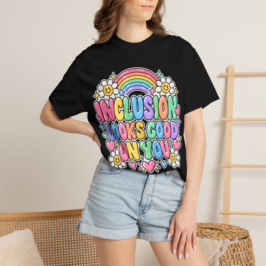 Inclusion Looks Good On You T-Shirt | Rainbow Smiles Graphic Tee