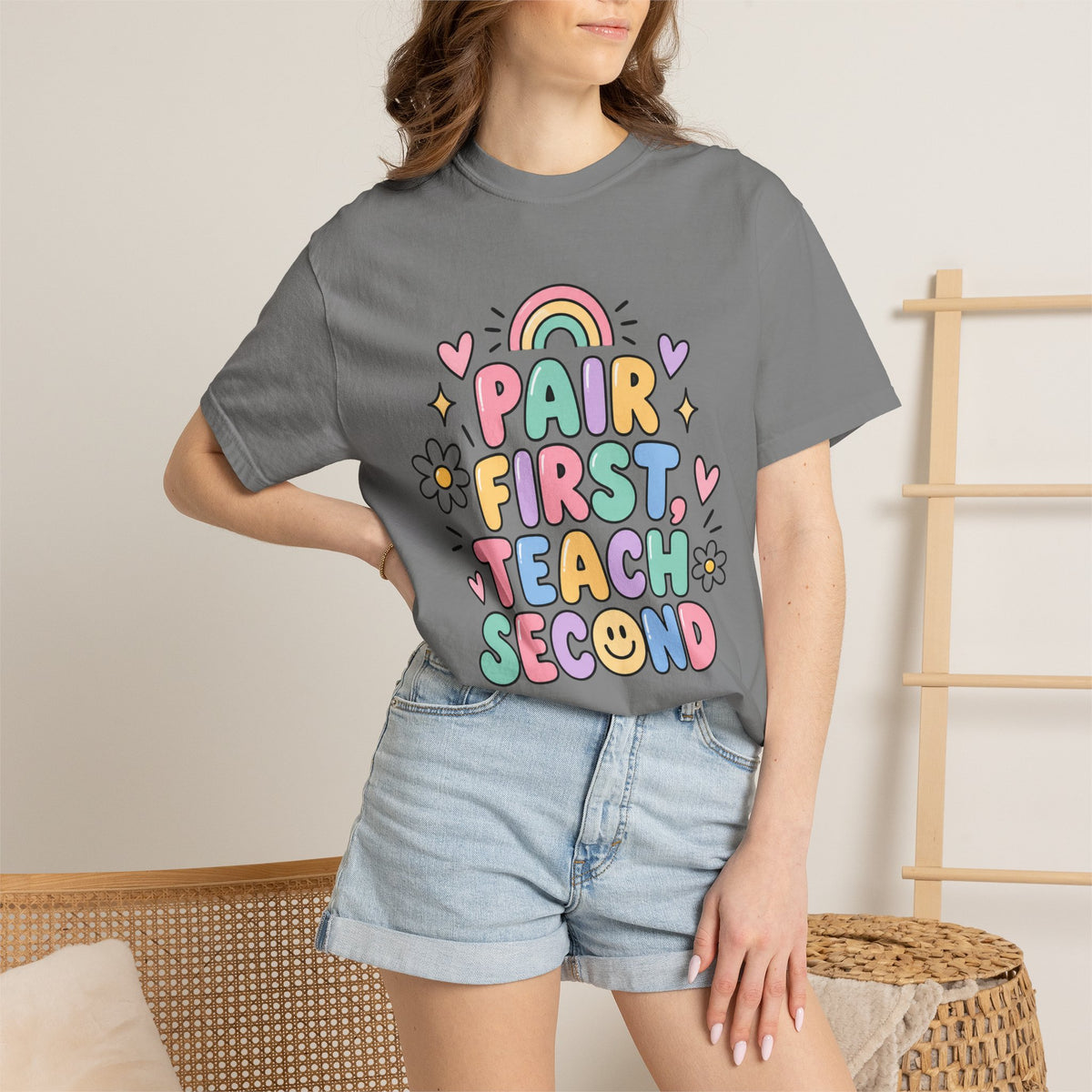 Pair First Teach Second T-Shirt | Cute Rainbow Classroom Design