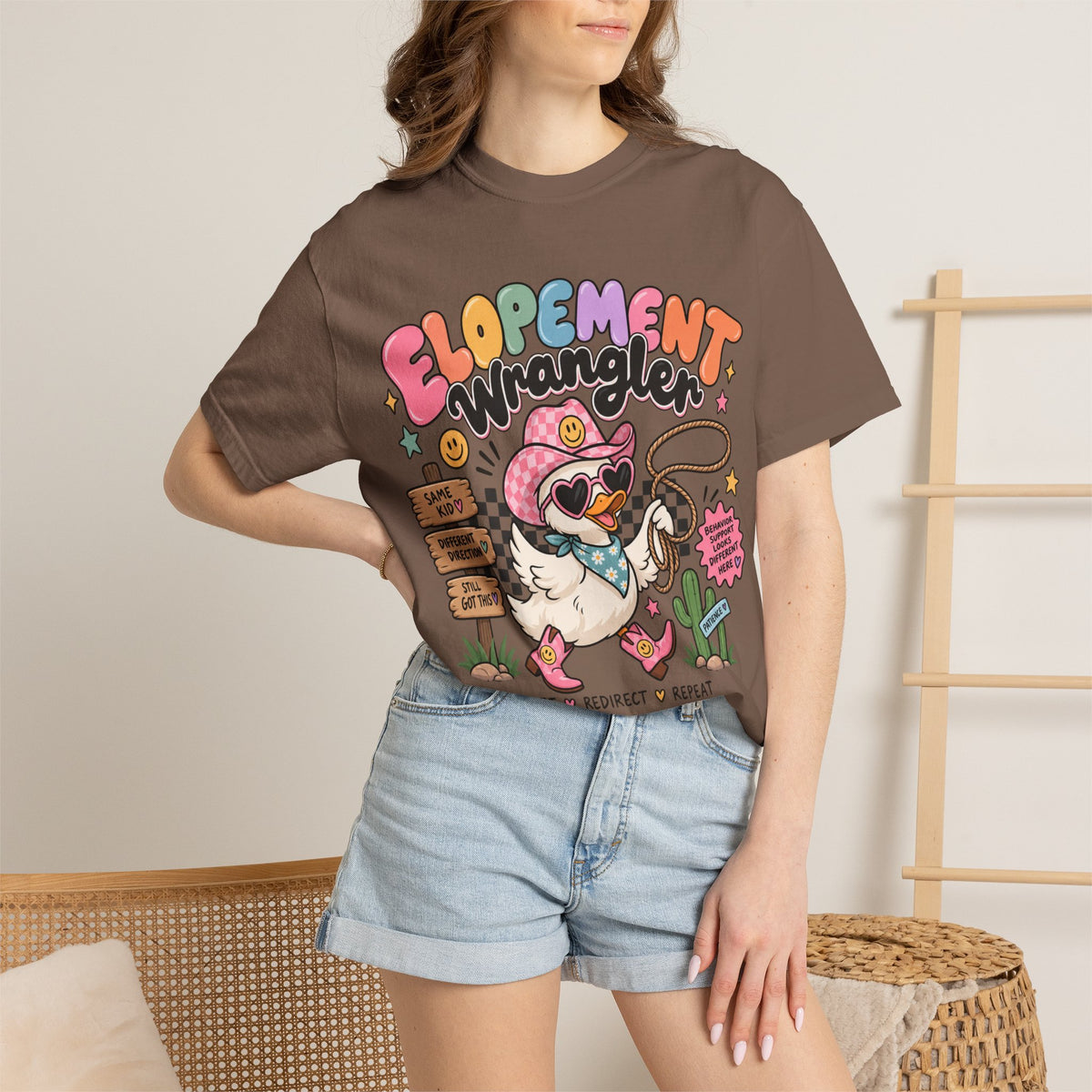 Elopement T-shirt | Cute Cowboy Sloth Illustration, Western Floral Tee