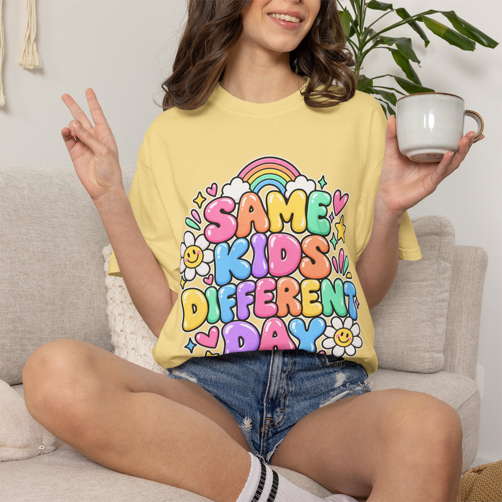 Same Kids Different Day T-shirt | Retro Rainbow Floral Typography