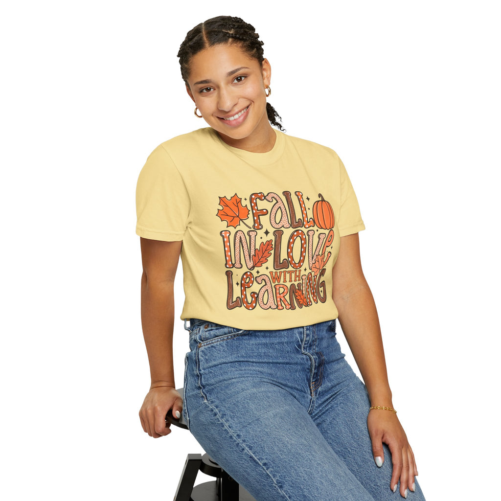 Fall in Love with Learning T-Shirt | Teacher Autumn Pumpkin Leaves