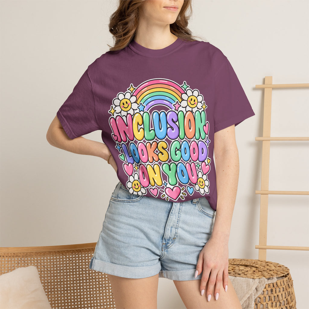 Inclusion Looks Good On You T-Shirt | Rainbow Smiles Graphic Tee