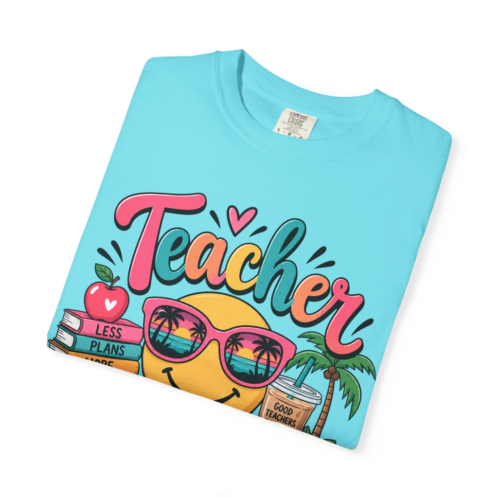 Teacher Off Duty T-shirt | Smiley Sunglasses, Books, Palm Trees, Coffee