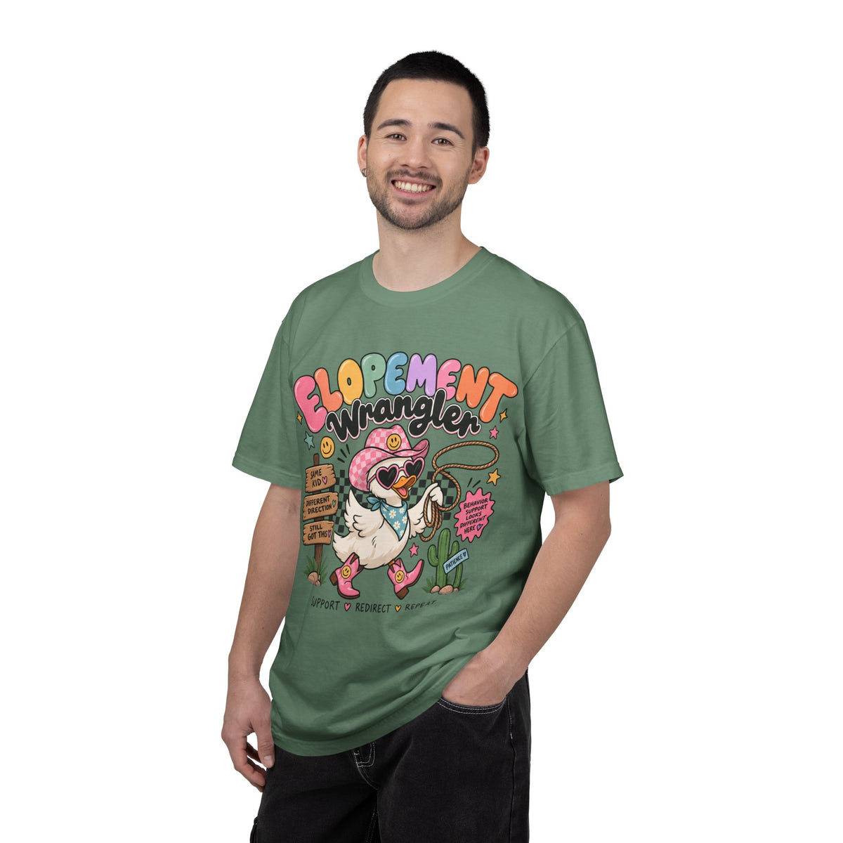 Elopement T-shirt | Cute Cowboy Sloth Illustration, Western Floral Tee