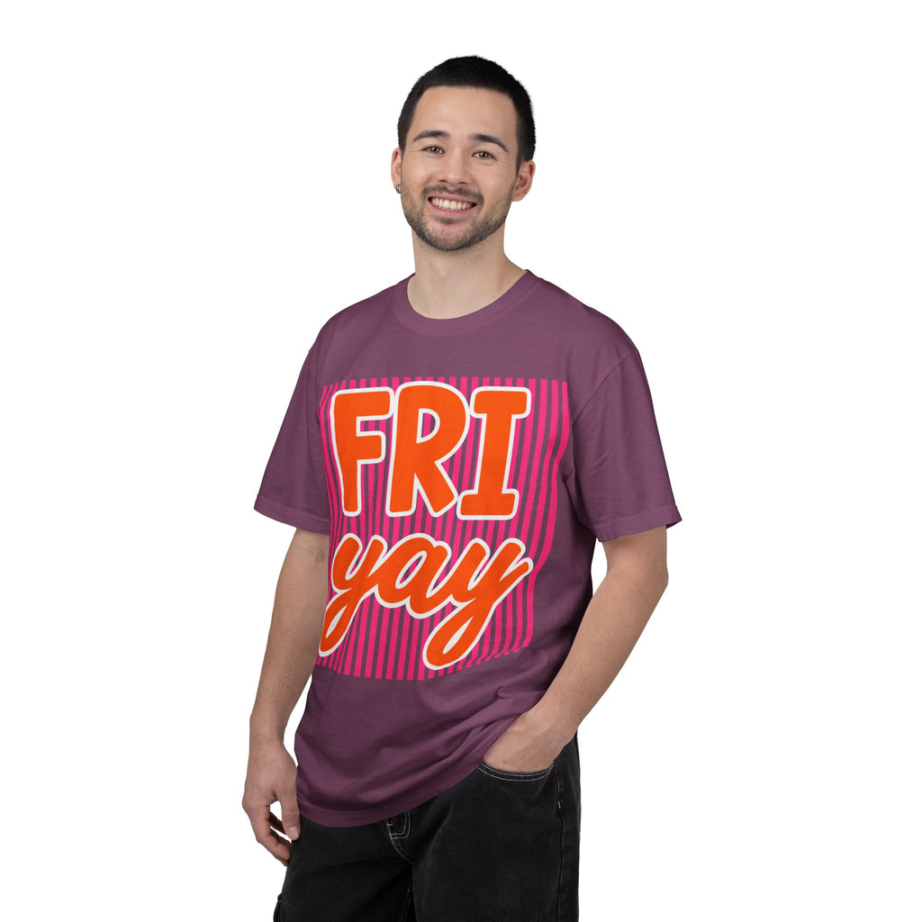 FRI yay T-shirt | Bright Retro Text, Pink Stripes