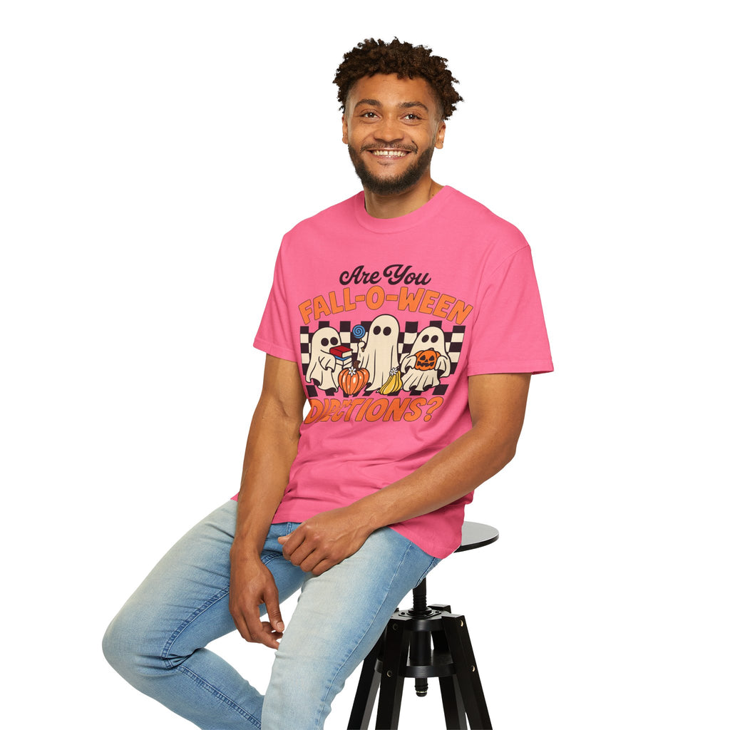 Fall-o-ween Ghosts Directions? T-shirt | Halloween pumpkin retro graphic