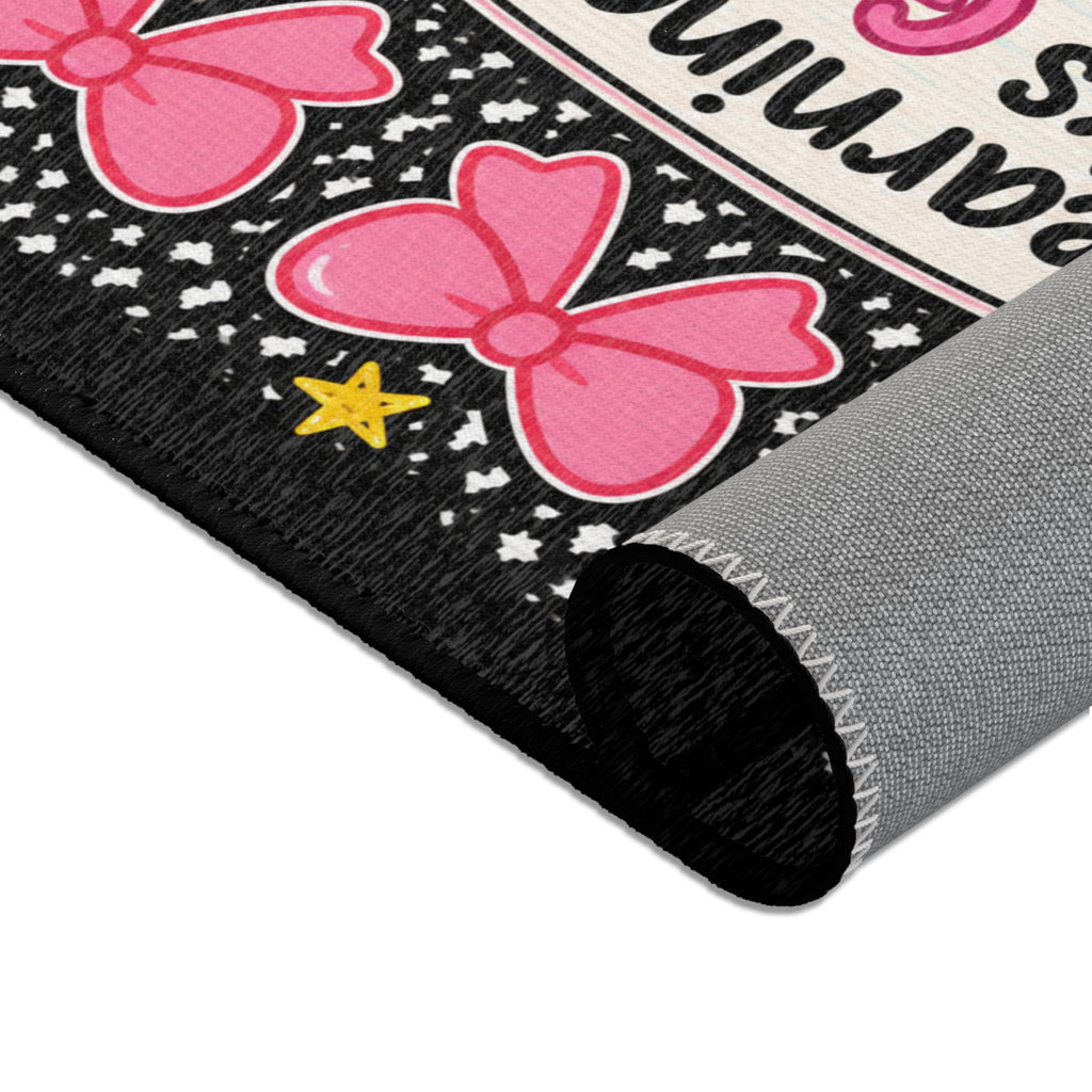 Learning Looks Good On Us Area Rug | Pink Bows, Stars, Classroom Decor