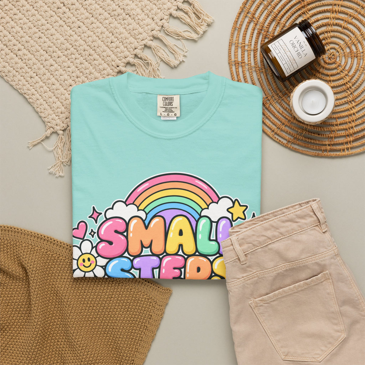 Small Steps Big Wins T-shirt | Retro Rainbow Positive Graphic