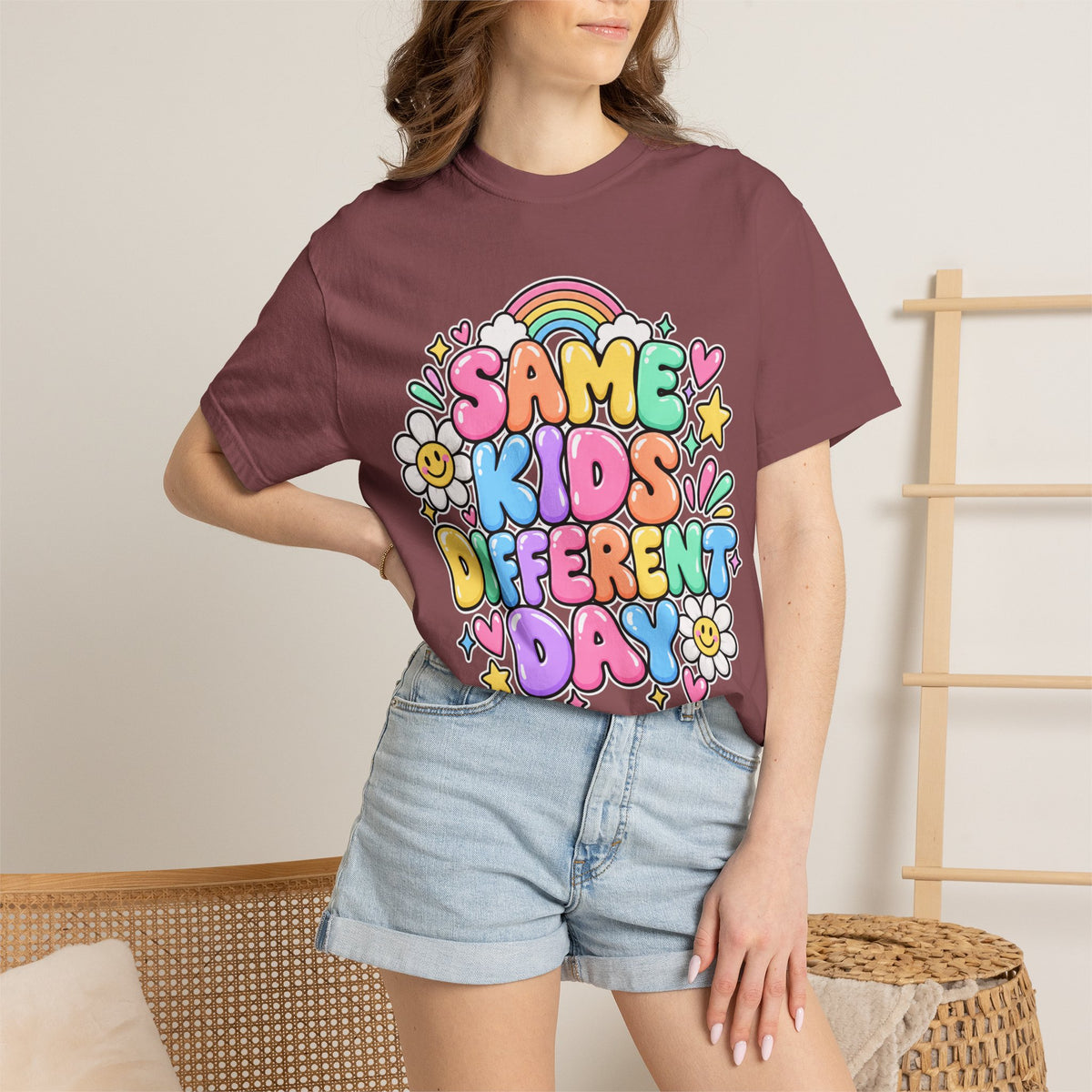 Same Kids Different Day T-shirt | Retro Rainbow Floral Typography