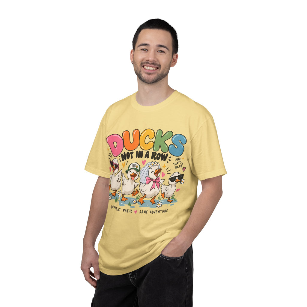 Ducks Not In A Row tee | Cute Duck Illustration T-Shirt, Different Paths Same Adventure