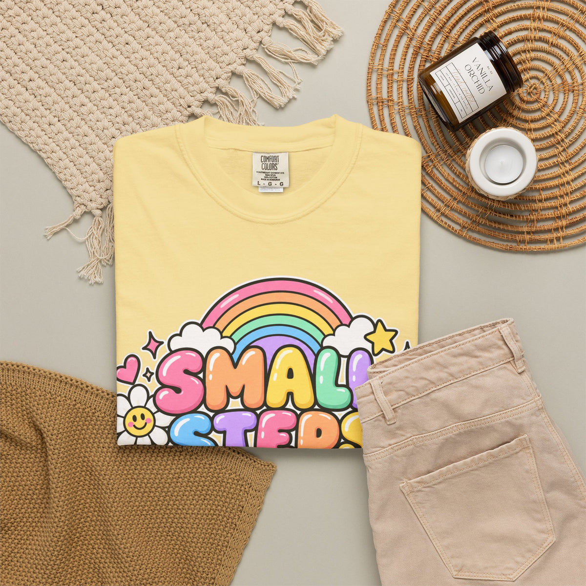 Small Steps Big Wins T-shirt | Retro Rainbow Positive Graphic