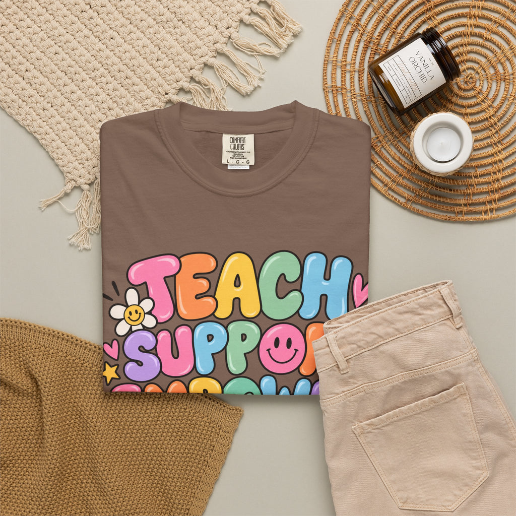 Teach Support Empower Include Repeat T-shirt | Rainbow Positivity Tee