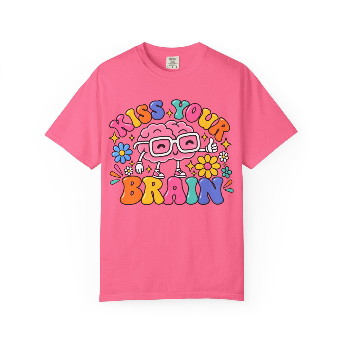 Kiss Your Brain BRI TEE | T-Shirt, Retro Cartoon Brain with Flowers