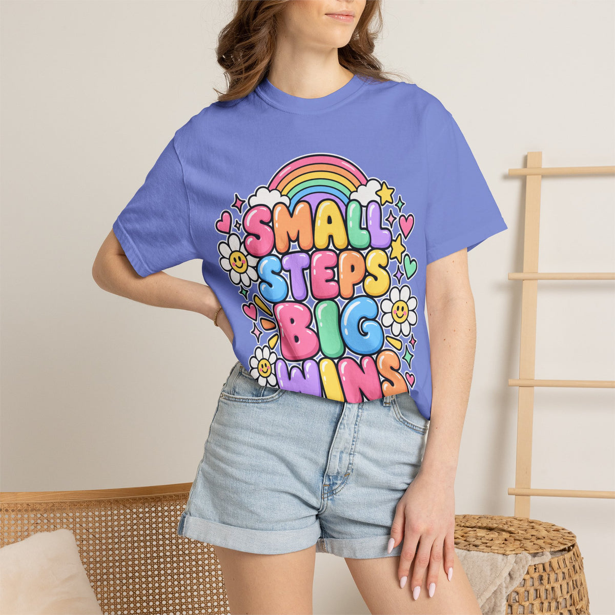Small Steps Big Wins T-shirt | Retro Rainbow Positive Graphic