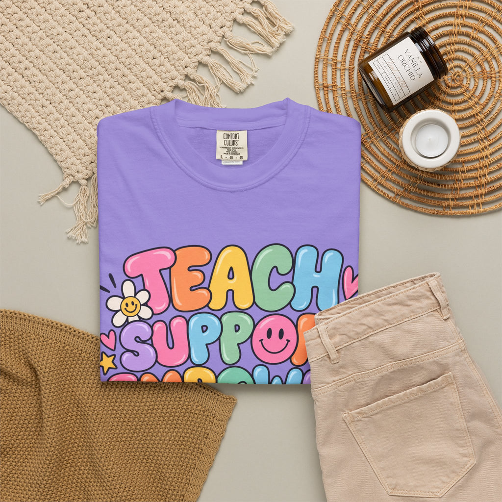 Teach Support Empower Include Repeat T-shirt | Rainbow Positivity Tee