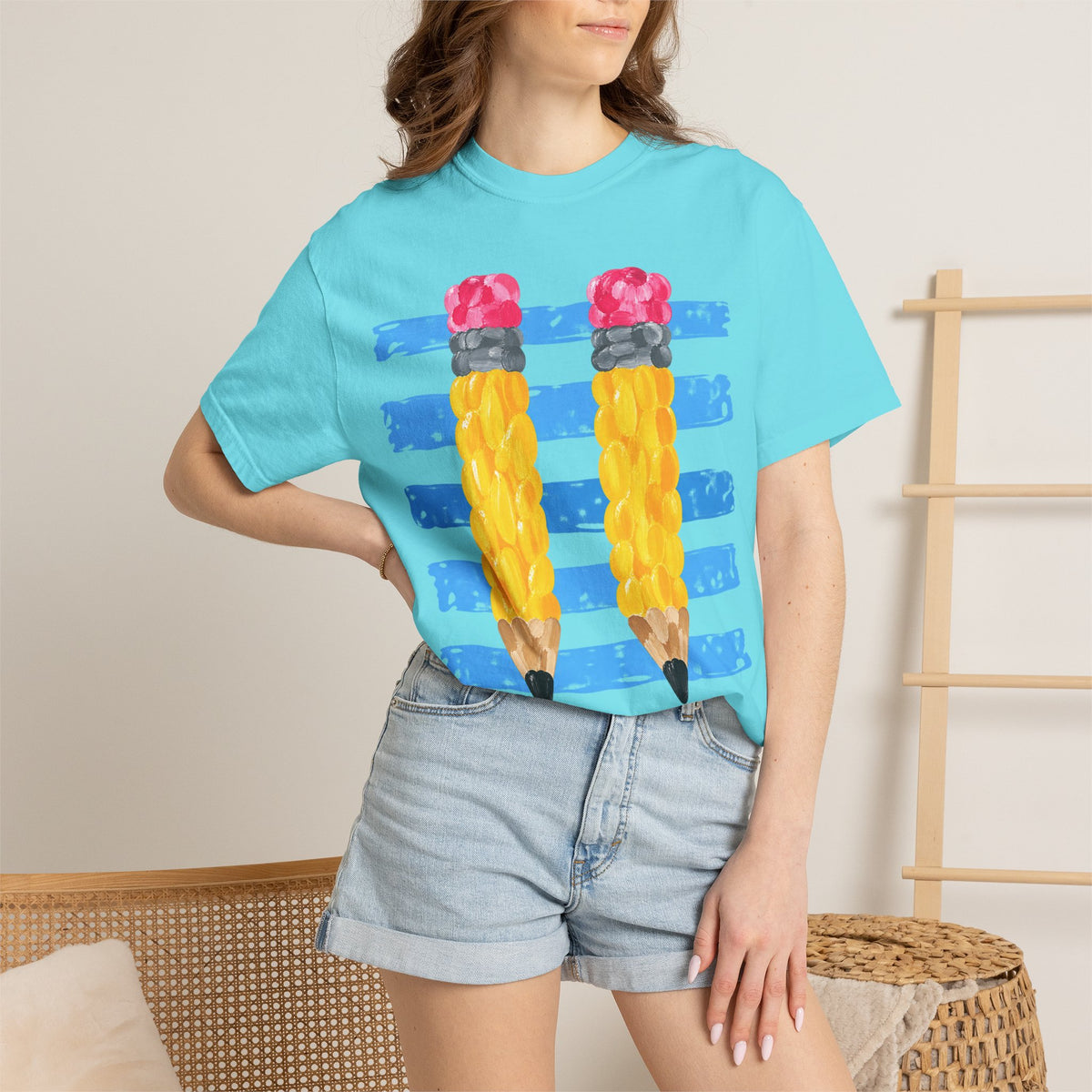 Braided Pencil Illustration T-Shirt | School Art Teacher Tee