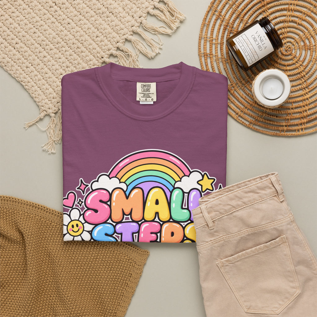Small Steps Big Wins T-shirt | Retro Rainbow Positive Graphic