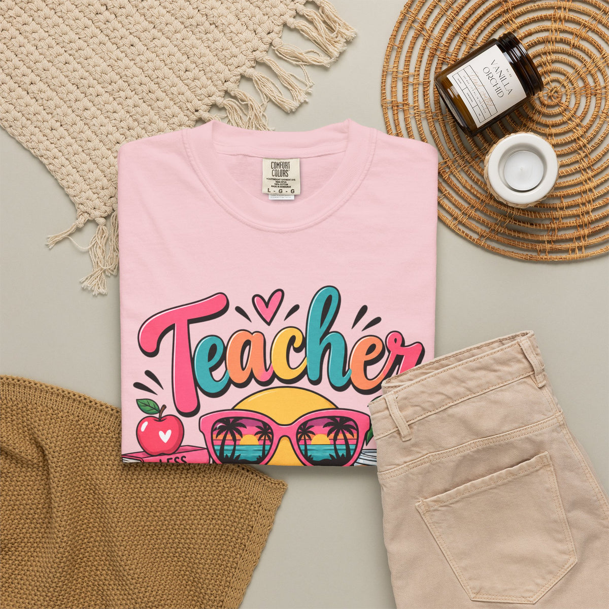 Teacher Off Duty T-shirt | Smiley Sunglasses, Books, Palm Trees, Coffee