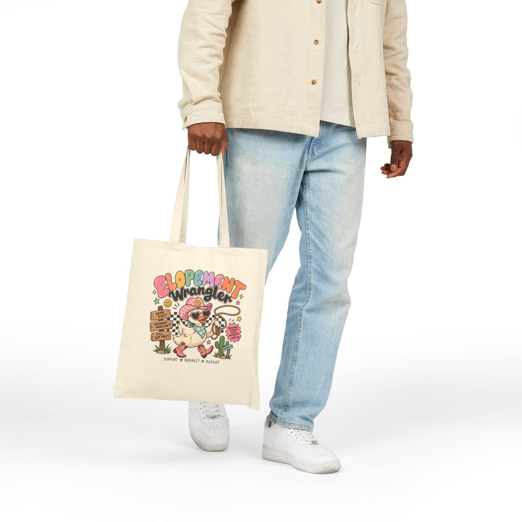 Elopement Tote Bag | Cute Western Pug Illustration, Canvas Grocery Tote