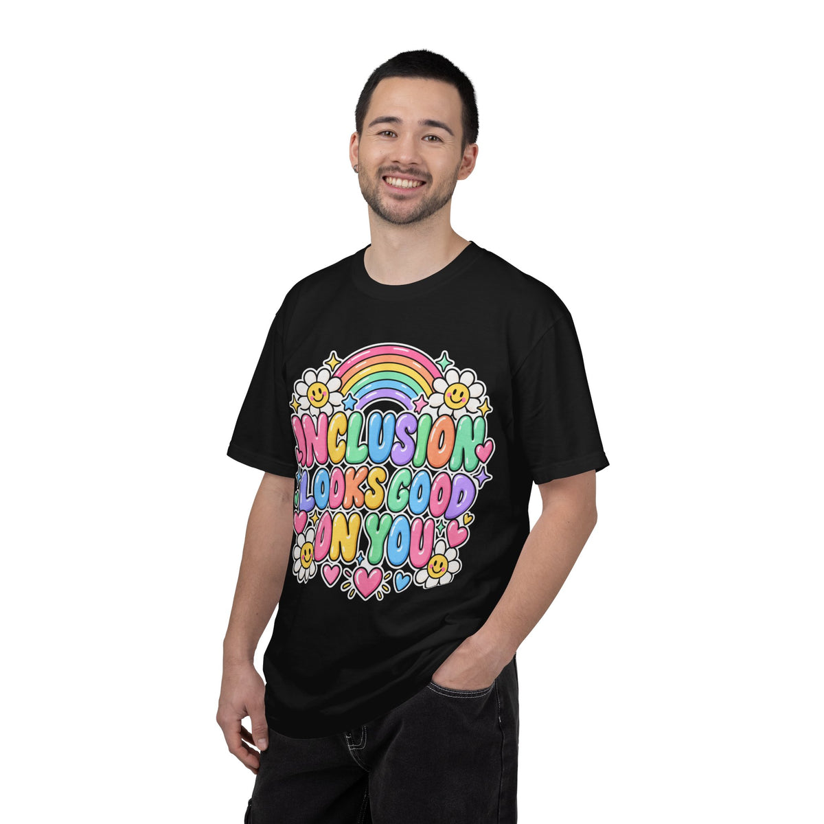 Inclusion Looks Good On You T-Shirt | Rainbow Smiles Graphic Tee