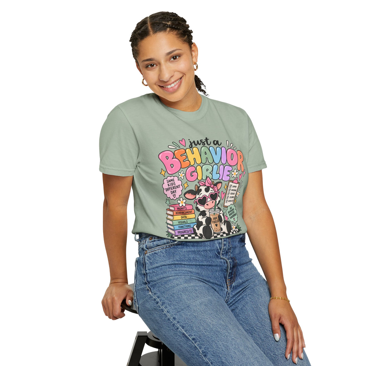Just a Behavior Girl T-shirt | Cute Cow Therapist Illustration