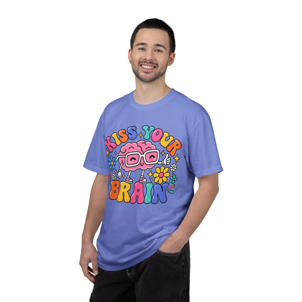 Kiss Your Brain BRI TEE | T-Shirt, Retro Cartoon Brain with Flowers