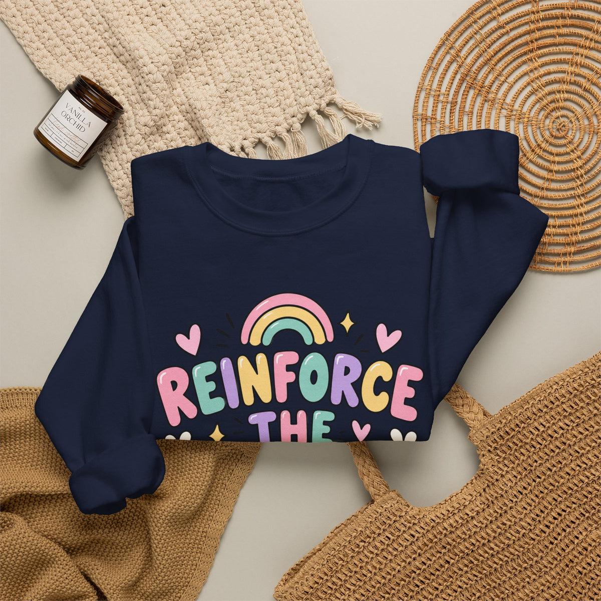 Reinforce the Good Crewneck | Rainbow Heart Daisy Positive Message Sweatshirt