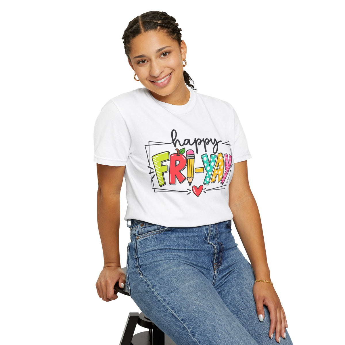 Happy Fri-yay Colorful Graphic T-shirt | Cute Friday Celebration Tee