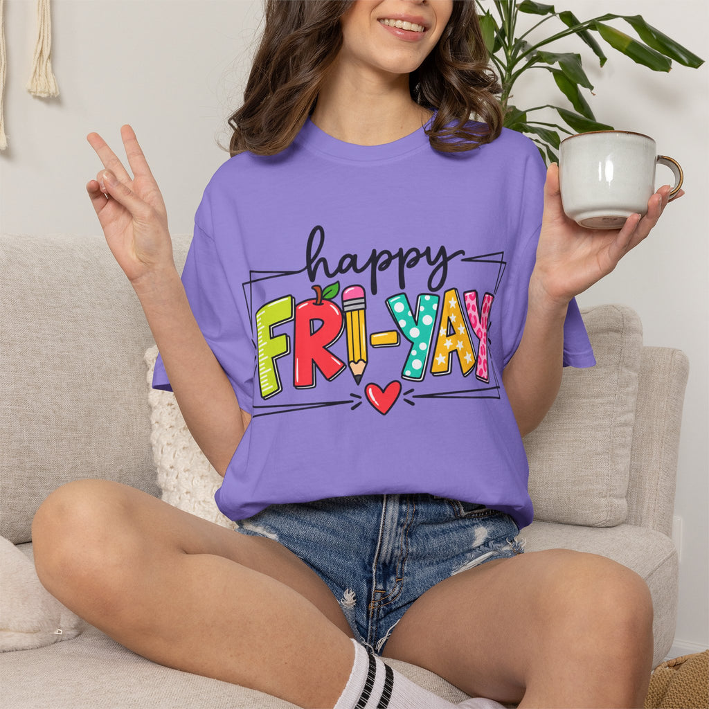 Happy Fri-yay Colorful Graphic T-shirt | Cute Friday Celebration Tee