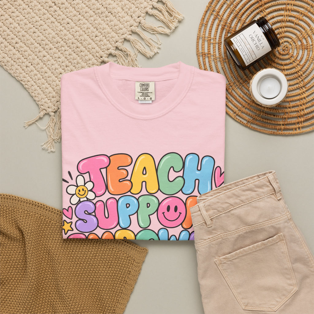 Teach Support Empower Include Repeat T-shirt | Rainbow Positivity Tee