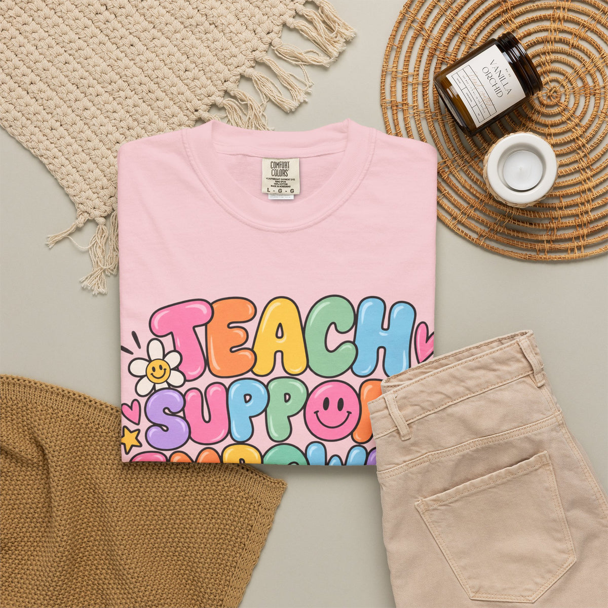 Teach Support Empower Include Repeat T-shirt | Rainbow Positivity Tee