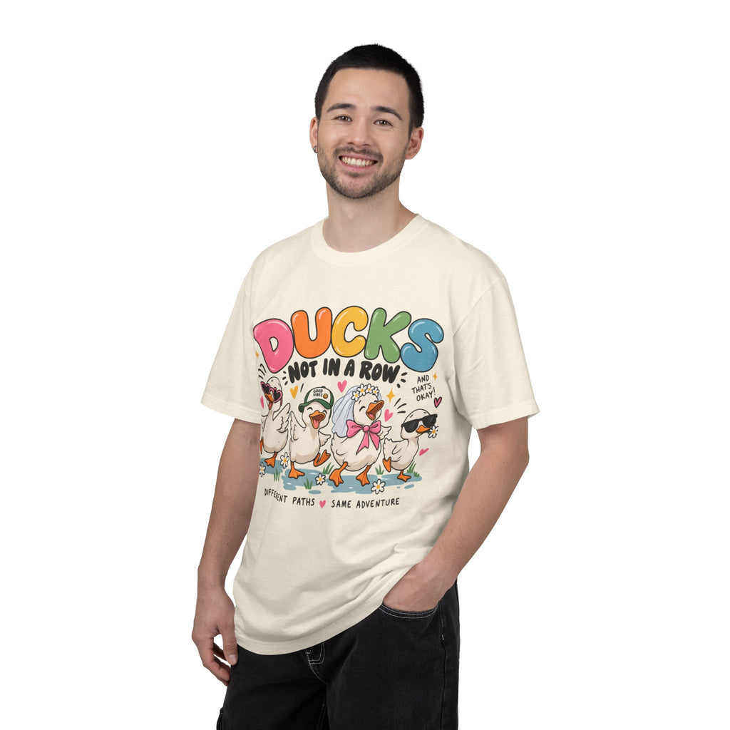 Ducks Not In A Row tee | Cute Duck Illustration T-Shirt, Different Paths Same Adventure