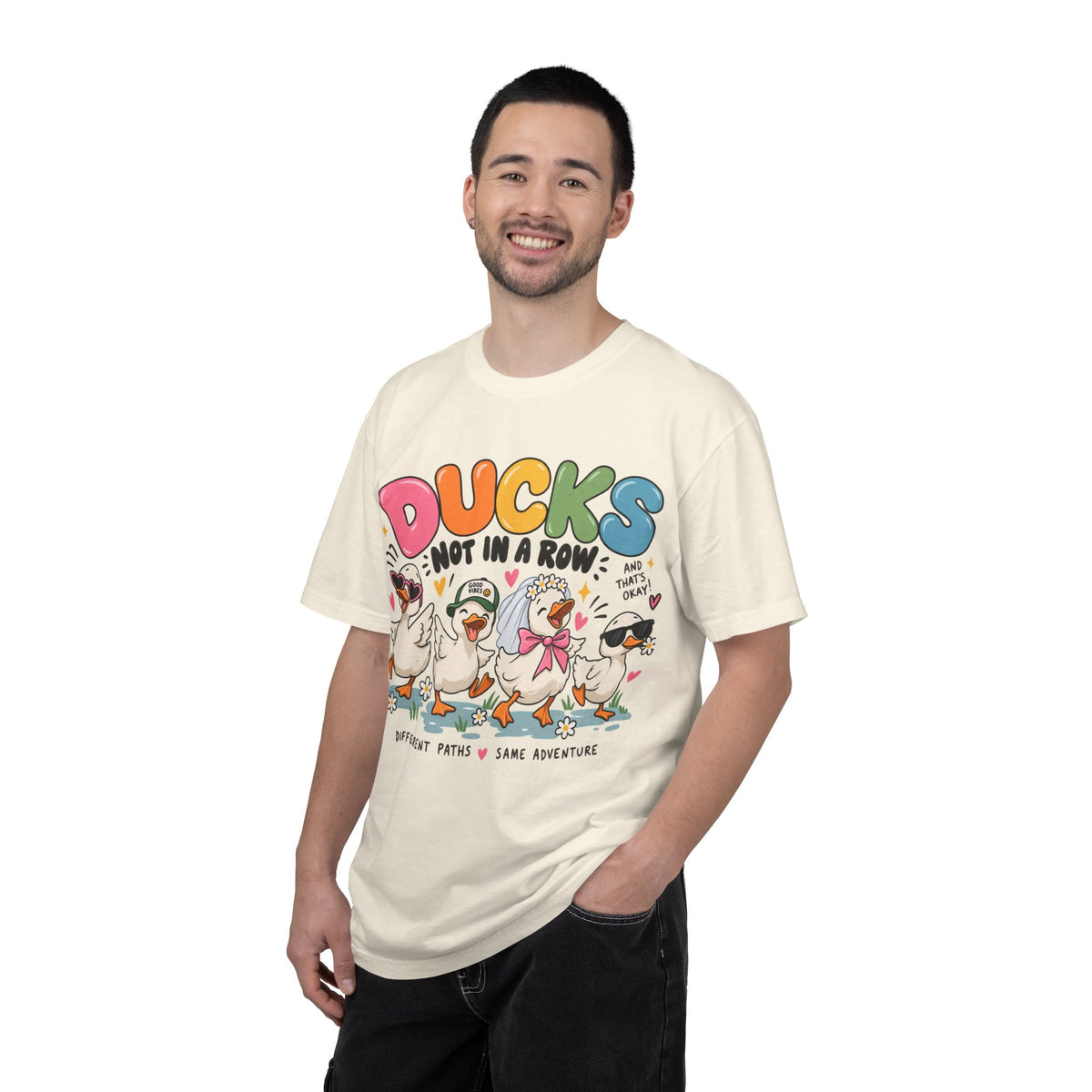 Ducks Not In A Row tee | Cute Duck Illustration T-Shirt, Different Paths Same Adventure
