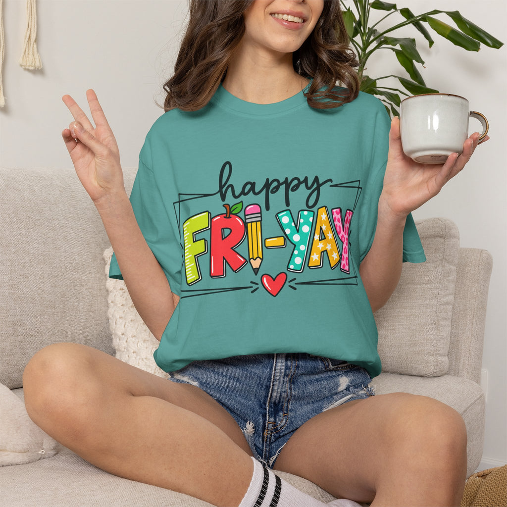 Happy Fri-yay Colorful Graphic T-shirt | Cute Friday Celebration Tee