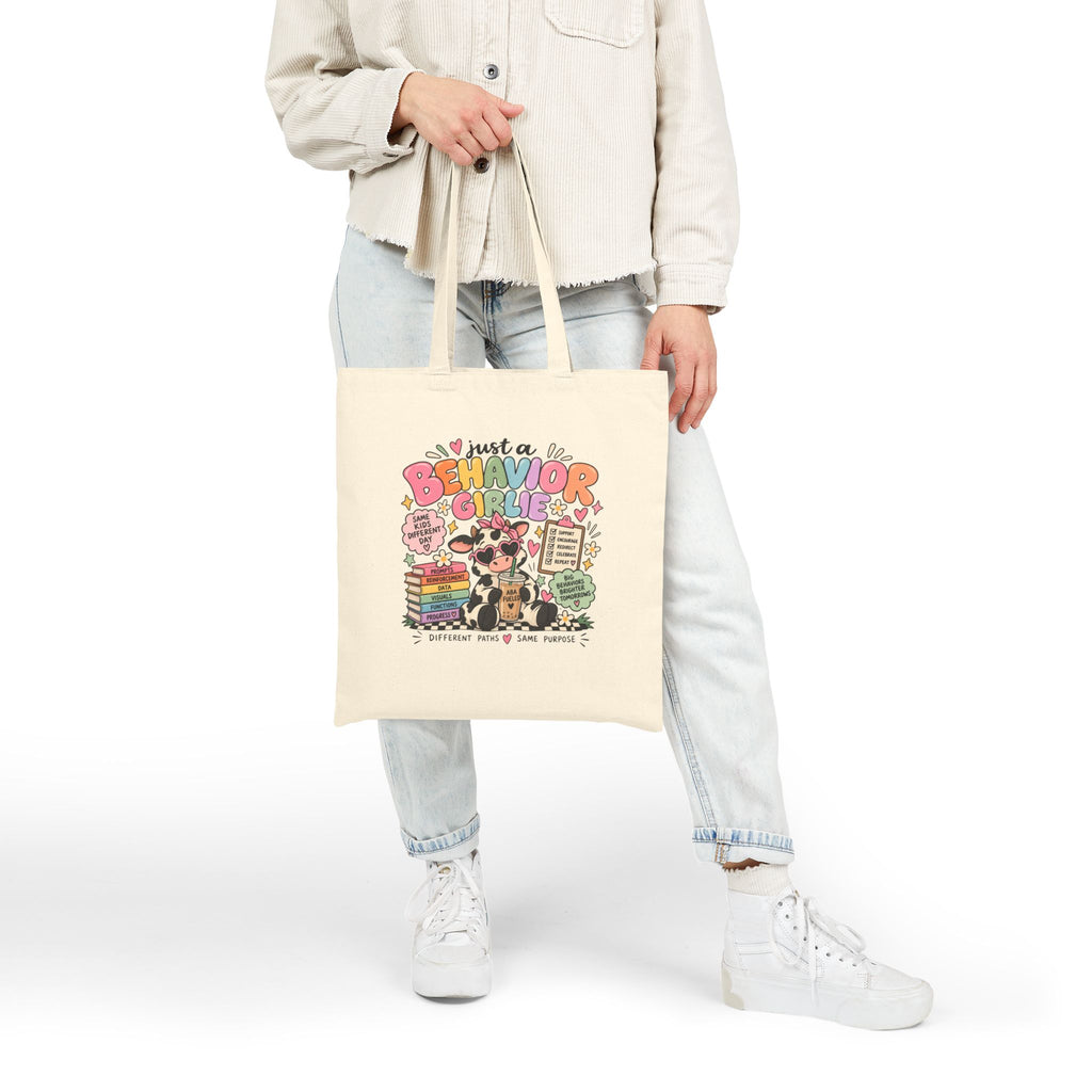 Just a Behavior Girl tote bag | Teacher cow illustration, books & clipboard