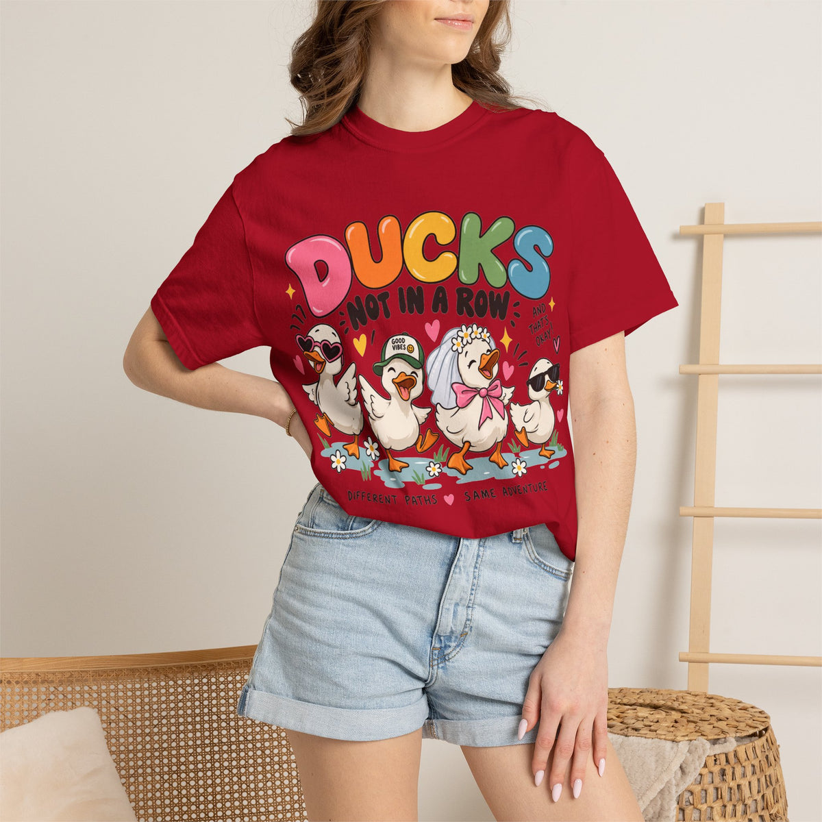 Ducks Not In A Row tee | Cute Duck Illustration T-Shirt, Different Paths Same Adventure
