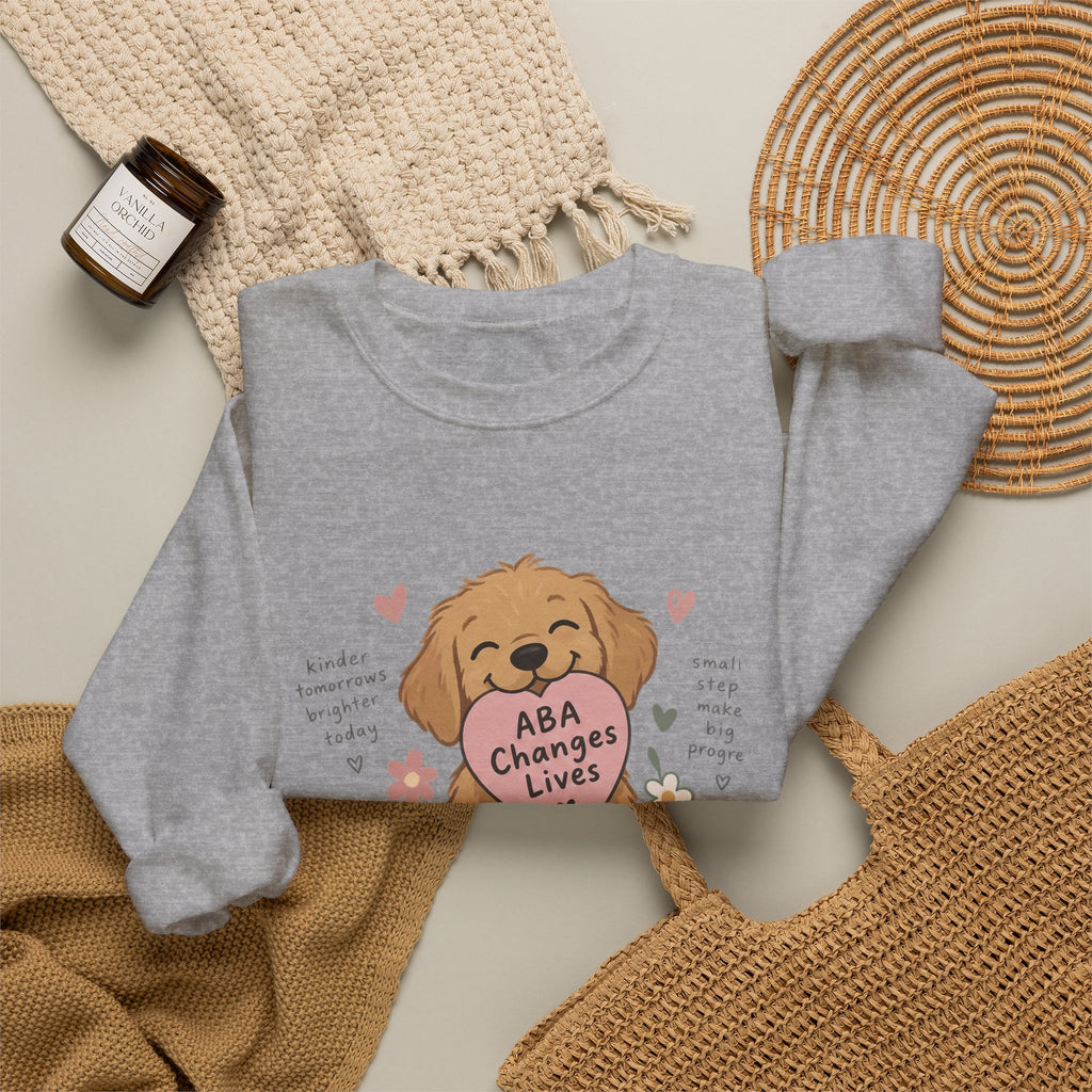 Cute Golden Retriever Holding Heart ABA Changes Lives sweatshirt | Applied Behavior Analysis dog design