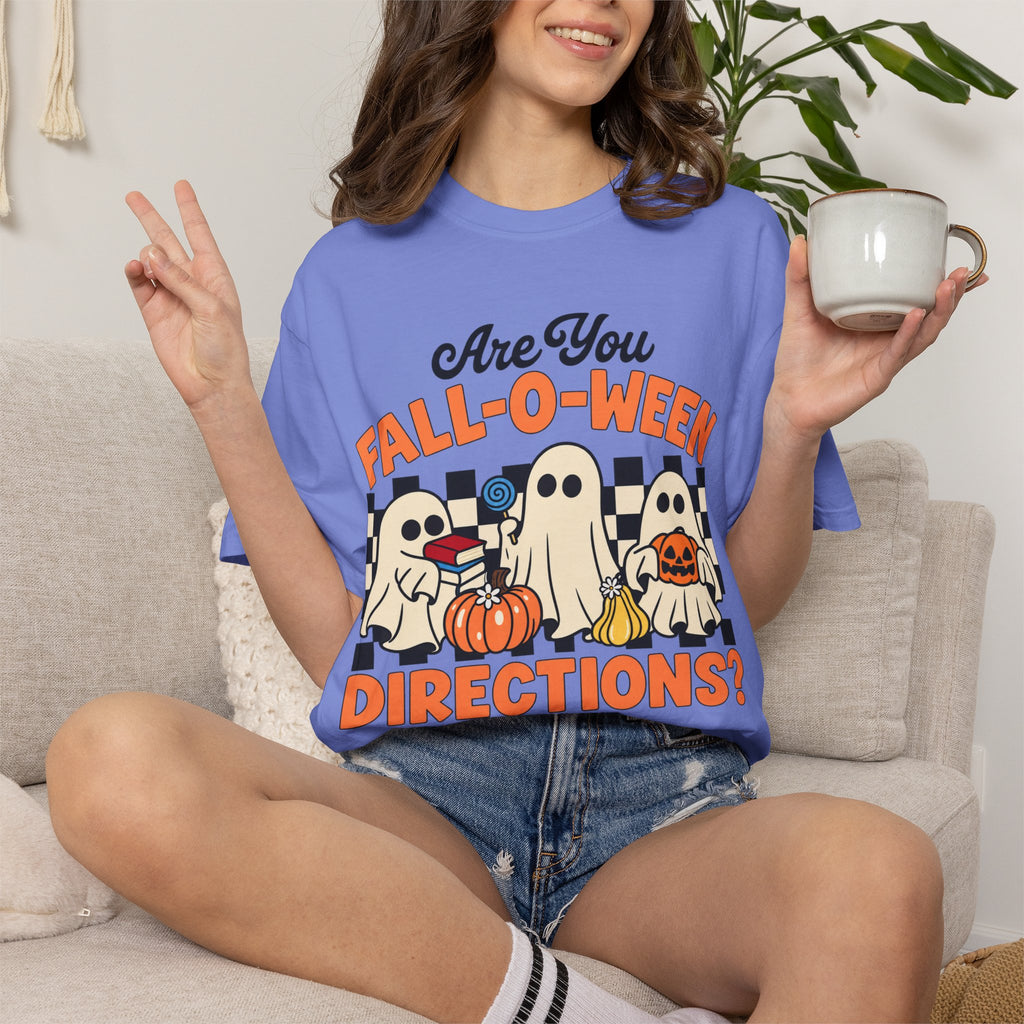Fall-o-ween Ghosts Directions? T-shirt | Halloween pumpkin retro graphic