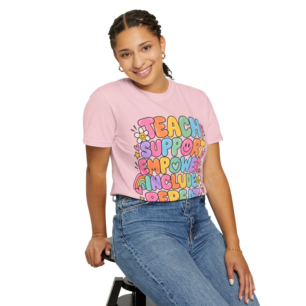 Teach Support Empower Include Repeat T-shirt | Rainbow Positivity Tee