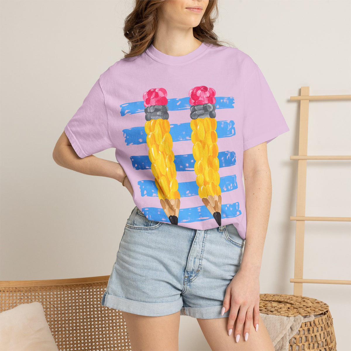 Braided Pencil Illustration T-Shirt | School Art Teacher Tee