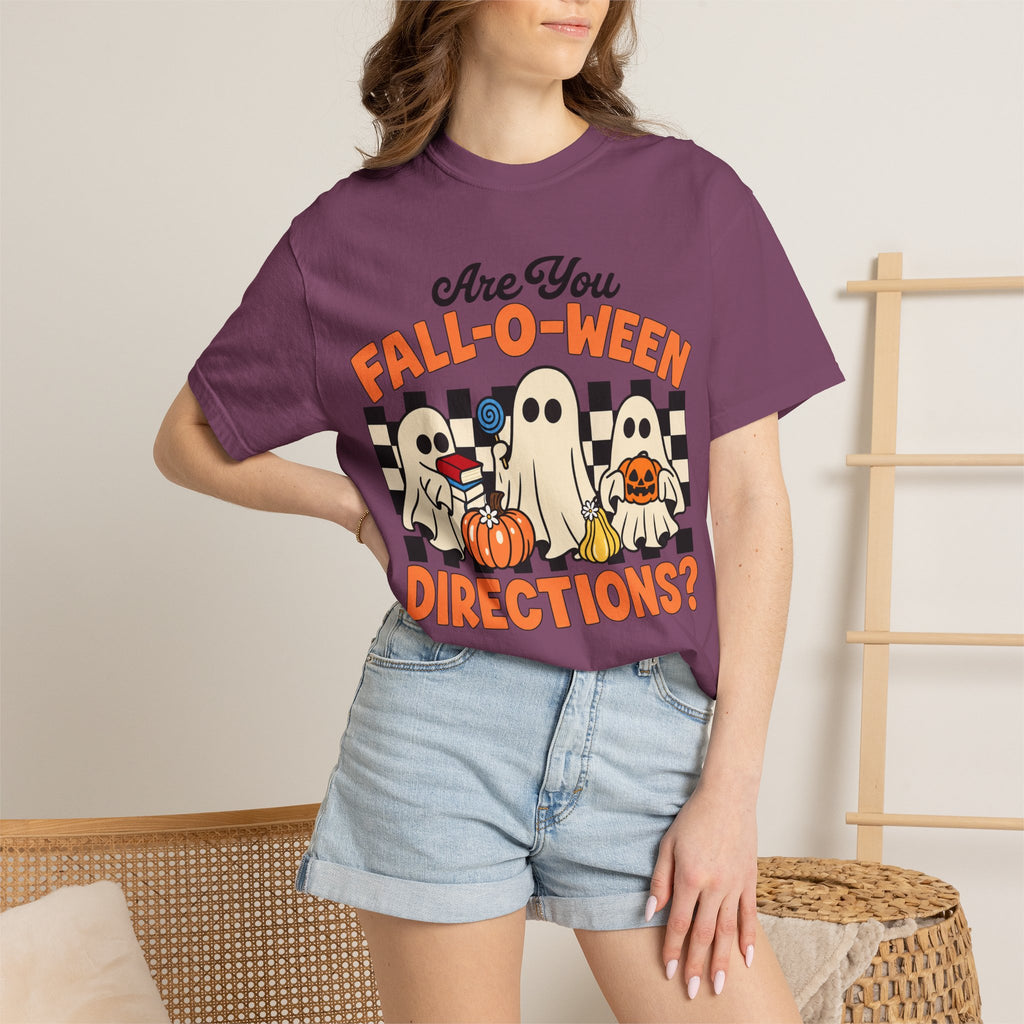 Fall-o-ween Ghosts Directions? T-shirt | Halloween pumpkin retro graphic