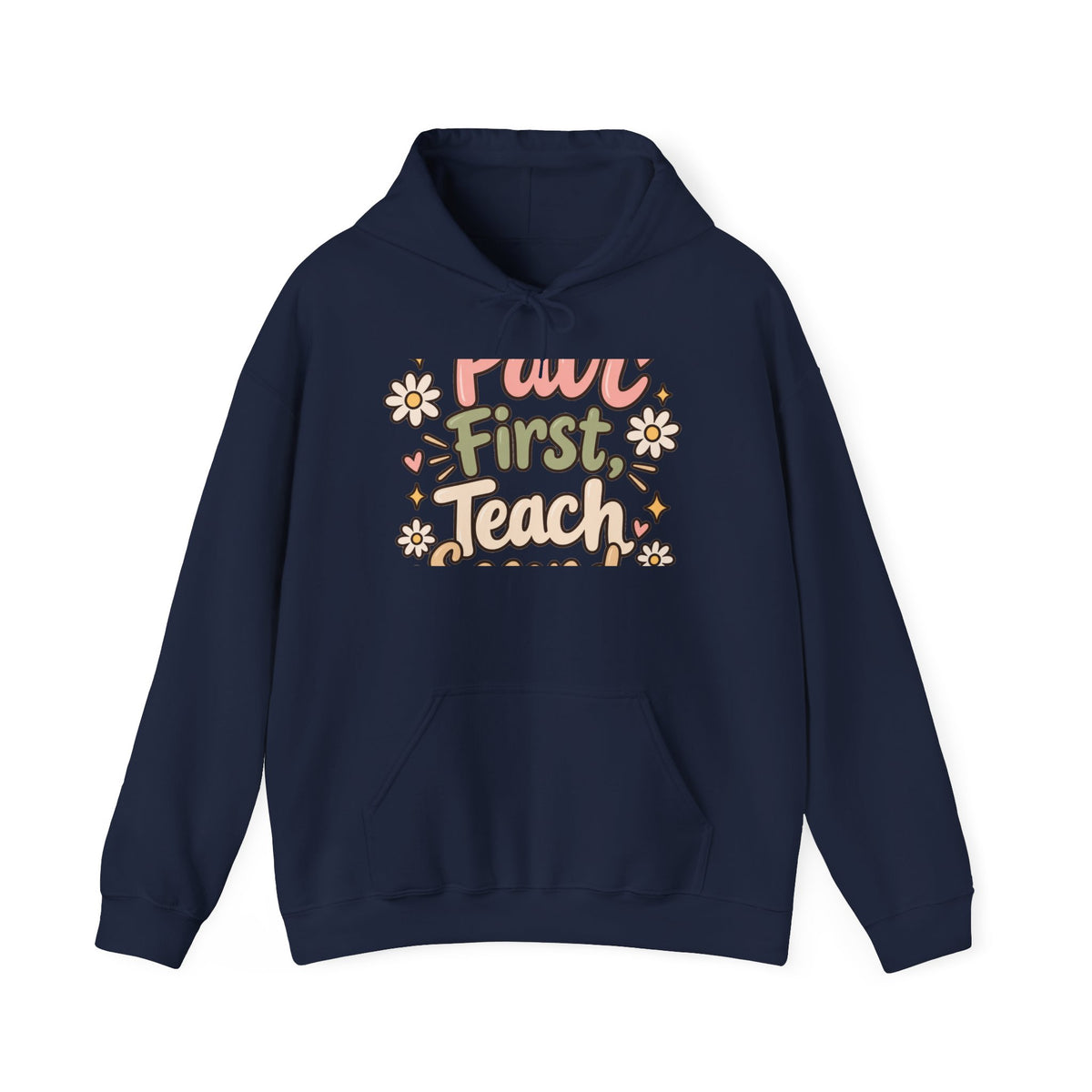 Teacher Hoodie — "But First Teach" Floral Retro Pullover