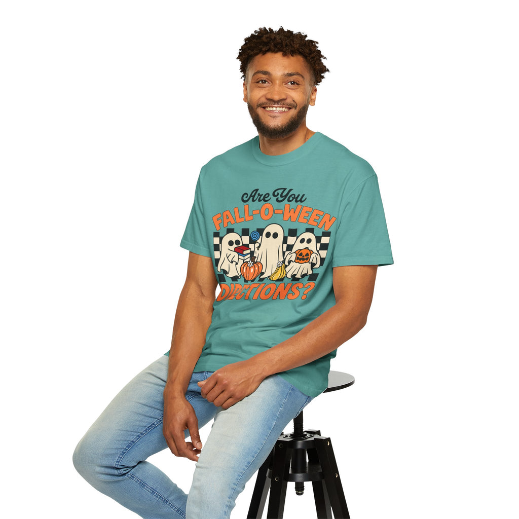 Fall-o-ween Ghosts Directions? T-shirt | Halloween pumpkin retro graphic